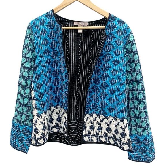 Chico's Jackets & Blazers - Chico’s Quilted Blazer Cotton Open Front Jacket Women’s Large Boho Artsy